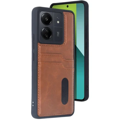 BUĞZ Xiaomi Redmi 13c Kılıf Sara Kartvizitli Deri Kılıf - Taba