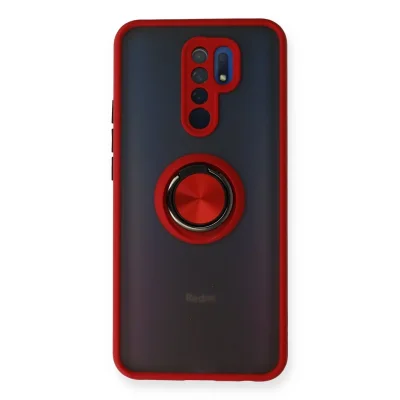 BUĞZ Xiaomi Redmi 9 Kılıf Montreal Yüzüklü Silikon Kapak - Kırmızı