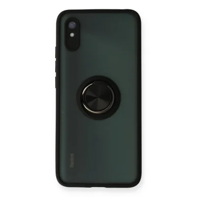 BUĞZ Xiaomi Redmi 9a Kılıf Montreal Yüzüklü Silikon Kapak - Siyah