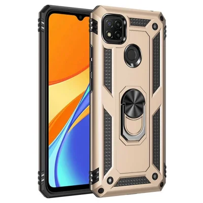 BUĞZ Xiaomi Redmi 9c Kılıf Sofya Yüzüklü Silikon Kapak - Gold