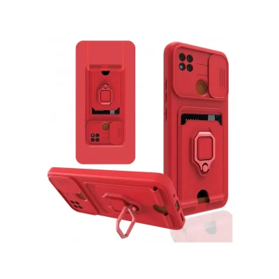 BUĞZ Xiaomi Redmi 9c Kılıf Zuma Kartvizitli Yüzüklü Silikon - Kırmızı