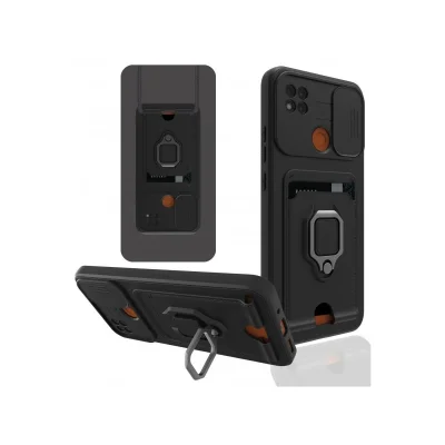 BUĞZ Xiaomi Redmi 9c Kılıf Zuma Kartvizitli Yüzüklü Silikon - Siyah