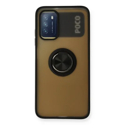 BUĞZ Xiaomi Redmi 9t Kılıf Montreal Yüzüklü Silikon Kapak - Siyah