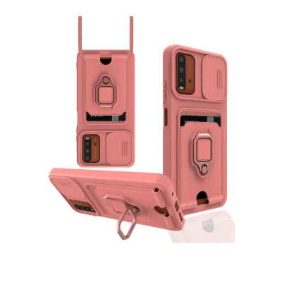 BUĞZ Xiaomi Redmi 9t Kılıf Zuma Kartvizitli Yüzüklü Silikon - Pembe