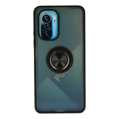 BUĞZ Xiaomi Redmi K40 Kılıf Montreal Yüzüklü Silikon Kapak - Siyah