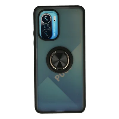 BUĞZ Xiaomi Redmi K40 Kılıf Montreal Yüzüklü Silikon Kapak - Siyah