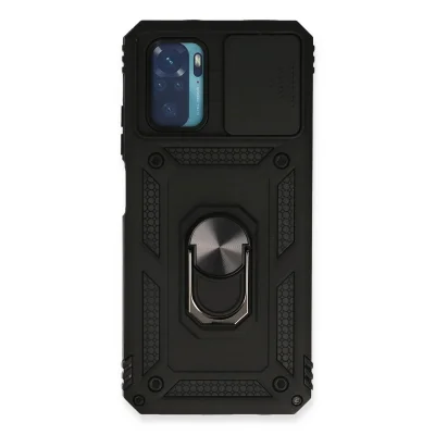 BUĞZ Xiaomi Redmi Note 10 Kılıf Pars Lens Yüzüklü Silikon - Siyah