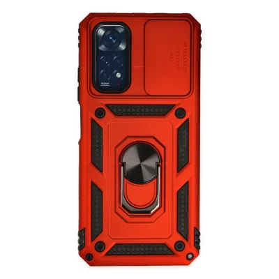 BUĞZ Xiaomi Redmi Note 11 Kılıf Pars Lens Yüzüklü Silikon - Kırmızı