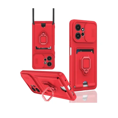 BUĞZ Xiaomi Redmi Note 12 4g Kılıf Zuma Kartvizitli Yüzüklü Silikon - Kırmızı