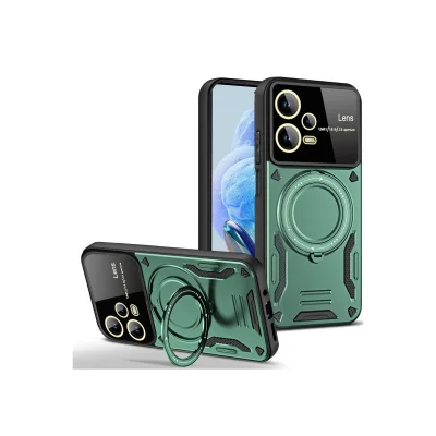 BUĞZ Xiaomi Redmi Note 12 Pro 5g Kılıf Joy Lens Standlı Kapak - Koyu Yeşil