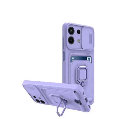 BUĞZ Xiaomi Redmi Note 13 4g Kılıf Zuma Kartvizitli Yüzüklü Silikon - Lila
