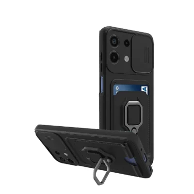 BUĞZ Xiaomi Redmi Note 13 4g Kılıf Zuma Kartvizitli Yüzüklü Silikon - Siyah