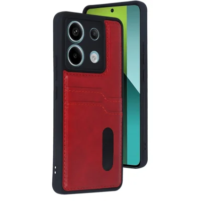 BUĞZ Xiaomi Redmi Note 13 Pro 4g Kılıf Sara Kartvizitli Deri Kılıf - Kırmızı
