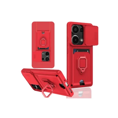 BUĞZ Xiaomi Redmi Note 13 Pro 4g Kılıf Zuma Kartvizitli Yüzüklü Silikon - Kırmızı