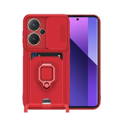 BUĞZ Xiaomi Redmi Note 13 Pro Plus Kılıf Zuma Kartvizitli Yüzüklü Silikon - Kırmızı