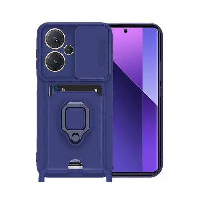 BUĞZ Xiaomi Redmi Note 13 Pro Plus Kılıf Zuma Kartvizitli Yüzüklü Silikon - Lacivert