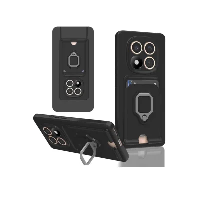 BUĞZ Xiaomi Redmi Note 14 Pro 4g Kılıf Zuma Kartvizitli Yüzüklü Silikon - Siyah