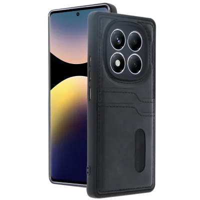 BUĞZ Xiaomi Redmi Note 14 Pro 5g Kılıf Sara Kartvizitli Deri Kılıf - Siyah