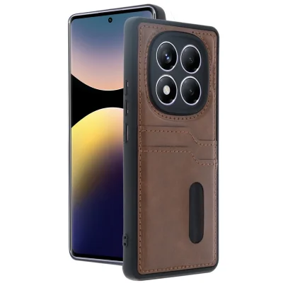 BUĞZ Xiaomi Redmi Note 14 Pro 5g Kılıf Sara Kartvizitli Deri Kılıf - Taba