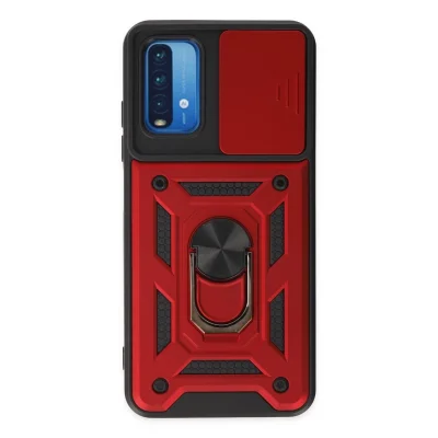 BUĞZ Xiaomi Redmi Note 9 4g Kılıf Pars Lens Yüzüklü Silikon - Kırmızı