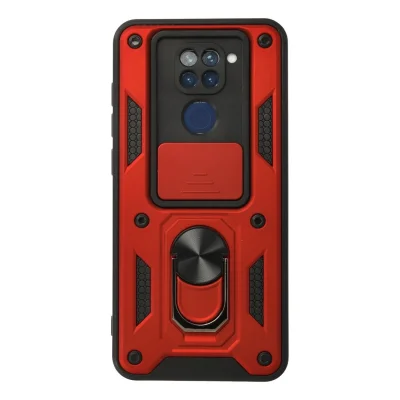 BUĞZ Xiaomi Redmi Note 9 Kılıf Pars Lens Yüzüklü Silikon - Kırmızı