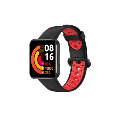 BUĞZ Xiaomi Redmi Watch 2 Spor Delikli Kordon - Siyah-kırmızı