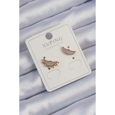 BUĞZ Xuping Rose Renk Zirkon Taşlı Ay ve Güneş Tasarımlı Küpe