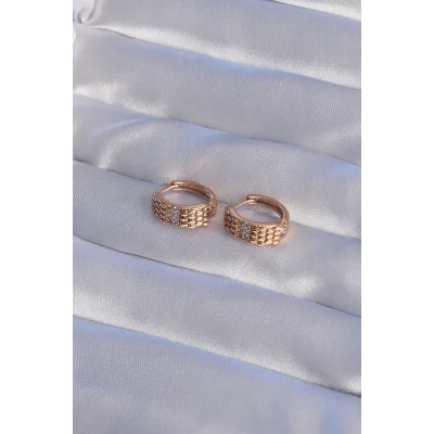 BUĞZ XUPİNG Rose Renk Zirkon Taşlı İşlemeli Halka Küpe - Lisinya