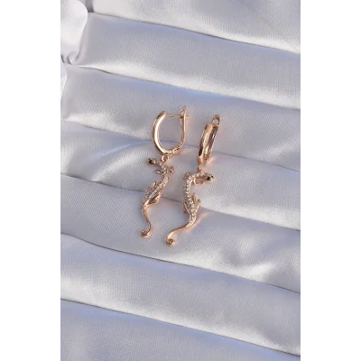 BUĞZ XUPİNG Rose Renk Zirkon Taşlı Kertenkele Model Halka Küpe - Lisinya