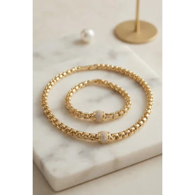 BUĞZ Xuping Singapur Zincir Model Kolye ve Bileklik Set