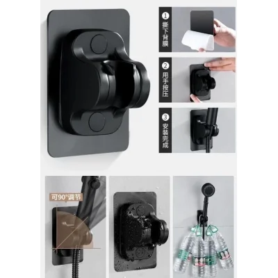 BUĞZ Yapışkanlı Duş Başlığı Tutucu Ayarlı Siyah