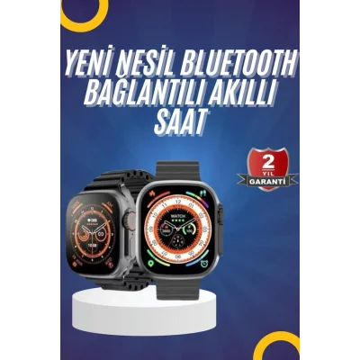 BUĞZ Yeni Model Akıllı Saat Ultra Smart Watch Gümüş Kasa 45mm Titreşim - BUĞZ