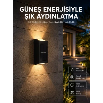BUĞZ Yeni Model Solar Çift Taraflı Duvar Lambası Dekoratif Duvar Lambası
