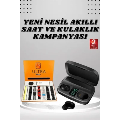 BUĞZ Yeni Nesil Akıllı Saat ve Bluetooth Kulaklık Kampanyası Dokunmatik Kare 7 Kordonlu - BUĞZ