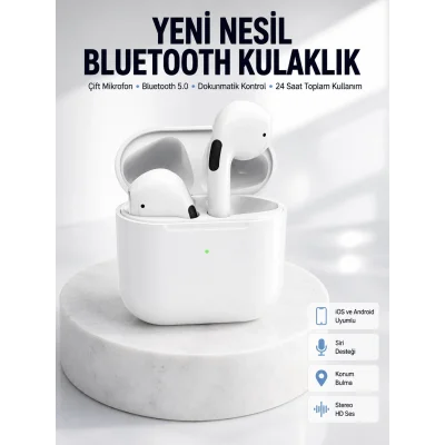 BUĞZ Yeni Nesil Bluetooth Kulaklık Beyaz Çağrı Cevaplayabilen Kablosuz