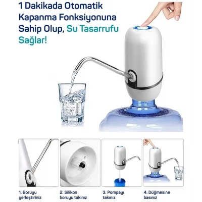 BUĞZ Yeni Nesil Dokunmatik Damacana Su Pompası Şarjlı 1200 Mah