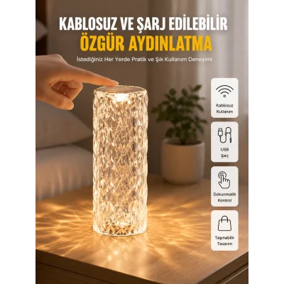 BUĞZ Yeni Nesil Modern Kristal Masa ve Gece Lambası Dokunmatik Renk Değiştirebilen