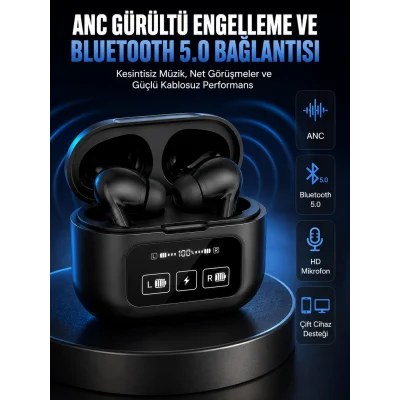 BUĞZ Yeni Nesil Pro Ekranlı Bluetooth Kulaklık 5.0 Bluetooth