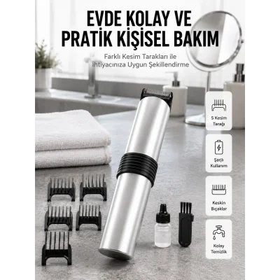 BUĞZ Yeni Nesil Profesyonel Şarjlı Saç Sakal Tıraş Makinesi Ayarlanabilir 4 Taraklı