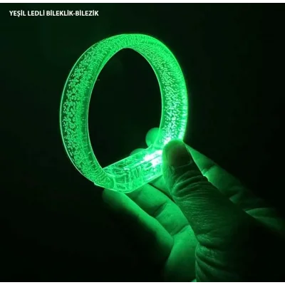 BUĞZ Yeşil Led Işıklı Baskı Yapılabilen Pilli Bileklik Bilezik 1,5 cm Genişlik