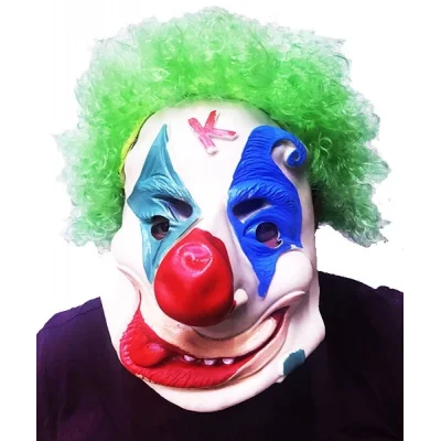  Yeşil Renk Afro Bonus Peruklu Palyaço Lateks Et Maske