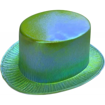 BUĞZ Yeşil Renk Işıltılı Hologram Kumaş Kaplama Fötr Silindir Şapka Yetişkin Boy