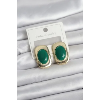 BUĞZ Yeşil Renk Kare Model Vintage Kadın Küpe