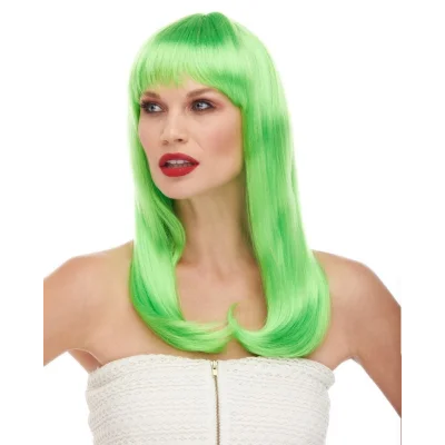 BUĞZ Yeşil Renk Uzun Düz Parti Peruğu