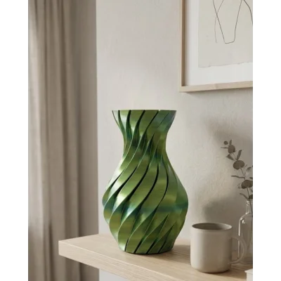 BUĞZ Yeşil Spiral 3D Baskı Vazo Estetik Modern Ev Ofis Dekoru