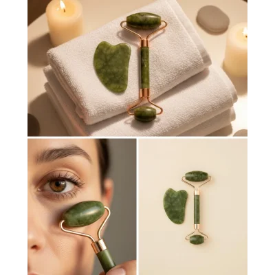 BUĞZ Yeşim Taşı Yüz Bakım Seti Çift Başlıklı Roller ve Gua Sha