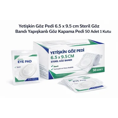 BUĞZ Yetişkin Göz Pedi 6.5 x 9.5 cm Steril Göz Bandı Yapışkanlı Göz Kapama Pedi 50 Adet 1 Kutu