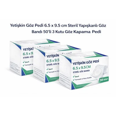 BUĞZ Yetişkin Göz Pedi 6.5 x 9.5 cm Steril Yapışkanlı Göz Bandı 50’li 3 Kutu Göz Kapama Pedi