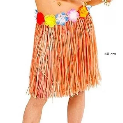 BUĞZ Yetişkin Ve Çocuk Uyumlu Turuncu Renk Püsküllü Hawaii Luau Hula Etek 40 Cm