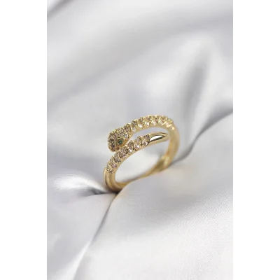 BUĞZ Yılan Model Gold Renk Zirkon Taşlı Kadın Yüzük